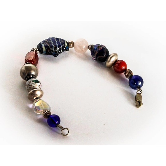 Vintage Sterling Silver Fish Charm Bracelet – Glass & Quartz 7" - Picture 5 of 5